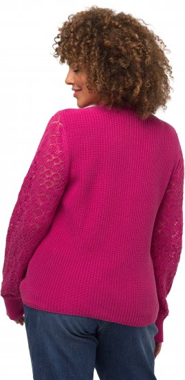 Ulla Popken Shaker Stitch Cropped Gathered Sweater Fuchsia Pink - Суичъри & cуичъри с качулка - 