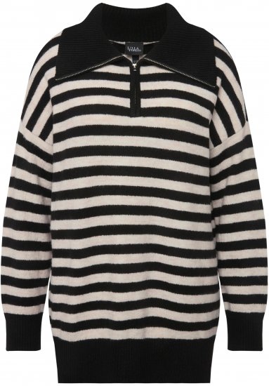 Ulla Popken Striped Troyer Collar Sweater Black - Суичъри & cуичъри с качулка - 
