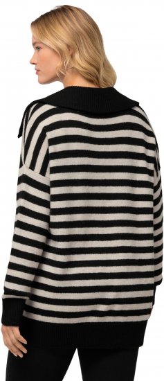 Ulla Popken Striped Troyer Collar Sweater Black - Суичъри & cуичъри с качулка - 