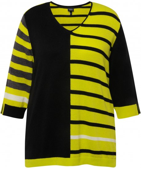 Ulla Popken Mixed Stripe 3/4 Sleeve Colorblock Sweater Apple Green - Суичъри & cуичъри с качулка - 