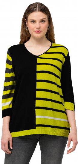 Ulla Popken Mixed Stripe 3/4 Sleeve Colorblock Sweater Apple Green - Суичъри & cуичъри с качулка - 