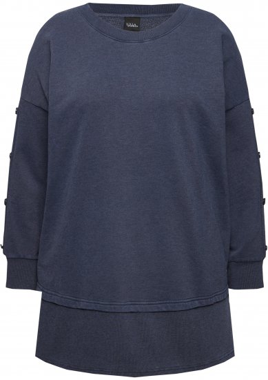 Ulla Popken Layered Look Button Sleeve Sweatshirt Navy - Суичъри & cуичъри с качулка - 