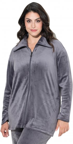 Ulla Popken Velour Loungewear Jacket Dark Grey - Суичъри & cуичъри с качулка - 