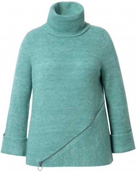 Ulla Popken Asymmetric Zipper Turtleneck Sweater Green - Суичъри & cуичъри с качулка - 