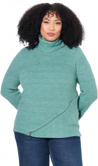 Ulla Popken Asymmetric Zipper Turtleneck Sweater Green - Суичъри & cуичъри с качулка - 