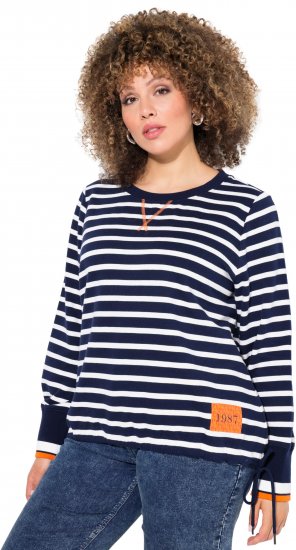 Ulla Popken Striped Drawstring Hem Sweatshirt Navy - Суичъри & cуичъри с качулка - 
