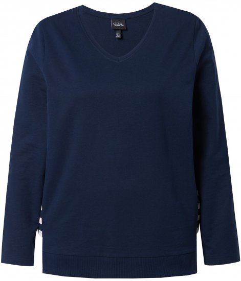 Ulla Popken Stripe Panel Long Sleeve V-Neck Sweatshirt Navy - Суичъри & cуичъри с качулка - 