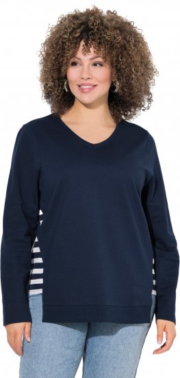 Ulla Popken Stripe Panel Long Sleeve V-Neck Sweatshirt Navy - Суичъри & cуичъри с качулка - 
