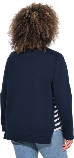 Ulla Popken Stripe Panel Long Sleeve V-Neck Sweatshirt Navy - Суичъри & cуичъри с качулка - 