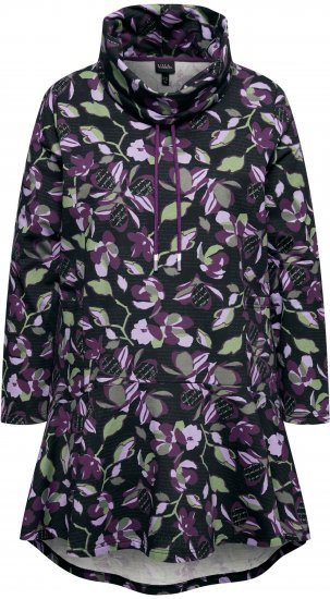 Ulla Popken Floral Stand-Up Collar Flounce Panel Sweatshirt Black - Суичъри & cуичъри с качулка - 