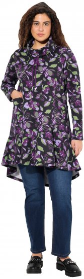 Ulla Popken Floral Stand-Up Collar Flounce Panel Sweatshirt Black - Суичъри & cуичъри с качулка - 