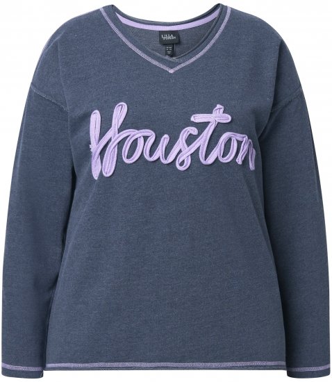 Ulla Popken Houston Textured Lettering Sweatshirt Navy - Суичъри & cуичъри с качулка - 