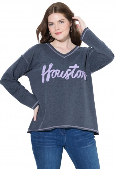 Ulla Popken Houston Textured Lettering Sweatshirt Navy - Суичъри & cуичъри с качулка - 