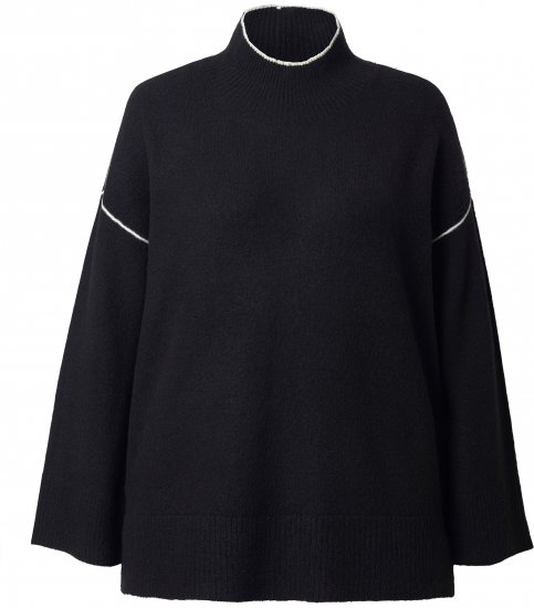 Ulla Popken Decorative Seam Contrast Color Sweater Black - Суичъри & cуичъри с качулка - 