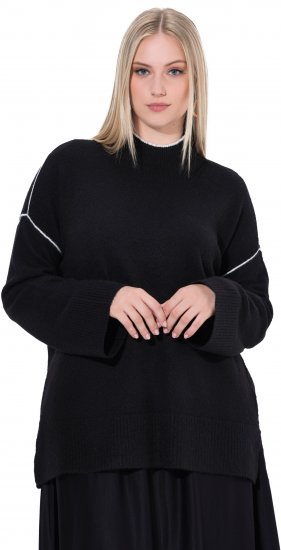 Ulla Popken Decorative Seam Contrast Color Sweater Black - Суичъри & cуичъри с качулка - 