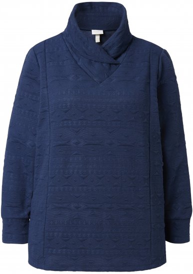 Ulla Popken Eco Cotton Stripe Textured Sweatshirt Navy - Суичъри & cуичъри с качулка - 