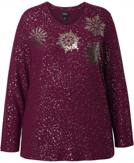Ulla Popken Metallic Print Extra Soft Christmas Sweatshirt Dark Wine Red - Суичъри & cуичъри с качулка - 
