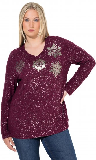 Ulla Popken Metallic Print Extra Soft Christmas Sweatshirt Dark Wine Red - Суичъри & cуичъри с качулка - 