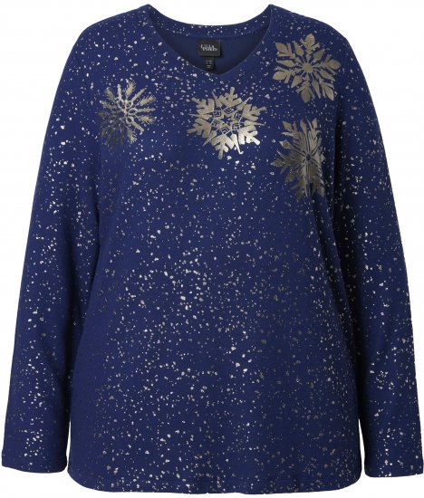 Ulla Popken Metallic Print Extra Soft Christmas Sweatshirt Ink Blue - Суичъри & cуичъри с качулка - 