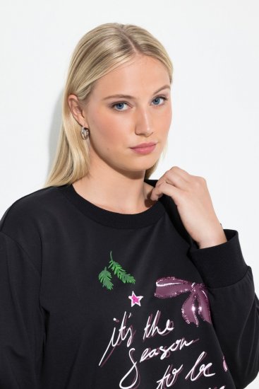 Ulla Popken Sparkling Sequin Bows Christmas Sweatshirt Black - Суичъри & cуичъри с качулка - Уютни суитшърти, суичъри и плетива