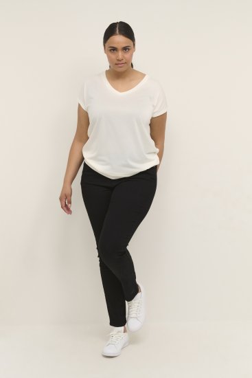Kaffe Curve Lina V-Neck T-Shirt White - Тениски - 