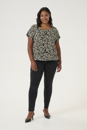 Kaffe Curve Sonna Stanley Топ Дълбоко черно/Антично бяло принт - Тениски - 
