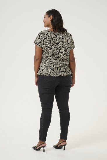 Kaffe Curve Sonna Stanley Топ Дълбоко черно/Антично бяло принт - Тениски - 