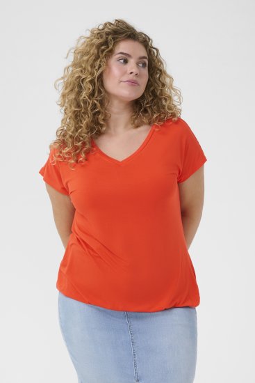 Kaffe Curve Jena V-Neck T-Shirt Grenadine Red - Тениски - 