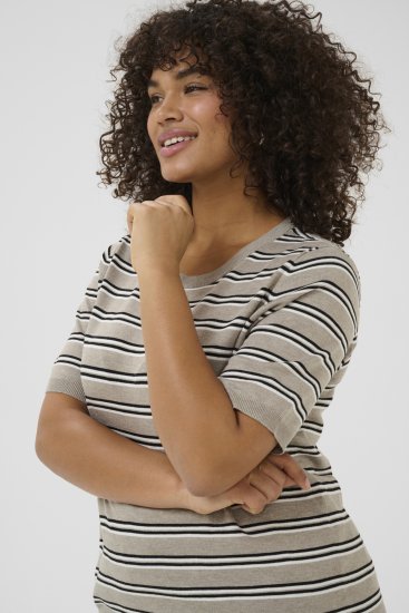 Kaffe Curve Lizzy Раиран пуловер Бежов/Черен - Печатни тениски за жени - 