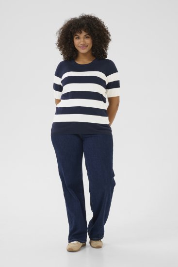 Kaffe Curve Lizzy райеd Пуловер Midnight/Chalk райе - Тениски - 
