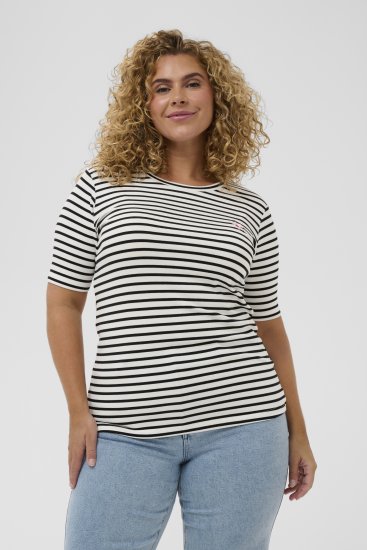 Kaffe Curve Lia Flower T-Shirt Chalk/Deep Black - Тениски - 