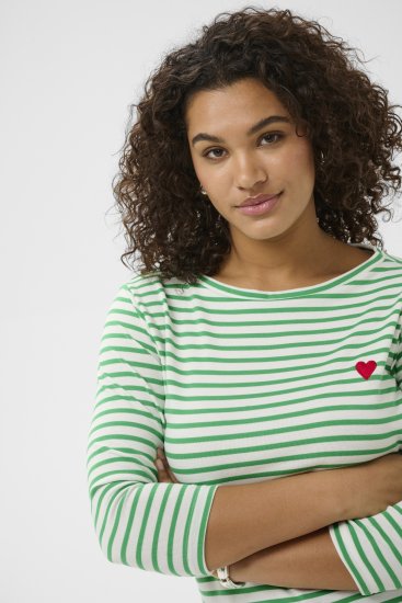 Kaffe Curve Lia Boatneck 3/4 T-Shirt Chalk/Bright Green - Тениски и топове - 