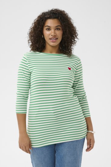 Kaffe Curve Lia Boatneck 3/4 T-Shirt Chalk/Bright Green - Тениски и топове - 