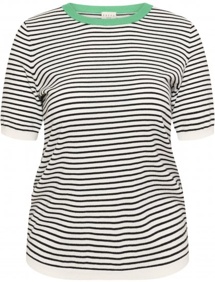 Kaffe Curve Lizzy Knit T-Shirt Chalk/Black Fine Stripe - Тениски - 