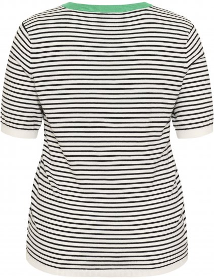 Kaffe Curve Lizzy Knit T-Shirt Chalk/Black Fine Stripe - Тениски - 