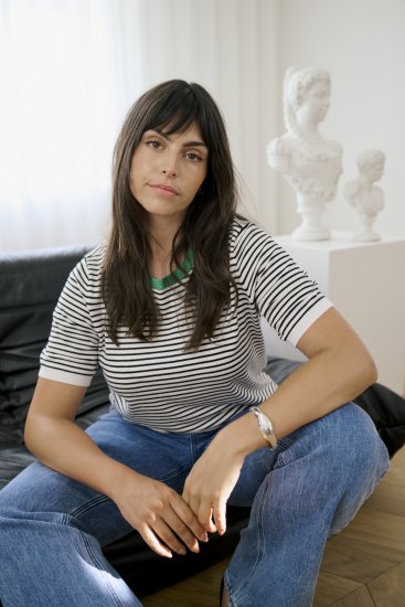 Kaffe Curve Lizzy Knit T-Shirt Chalk/Black Fine Stripe - Тениски - 