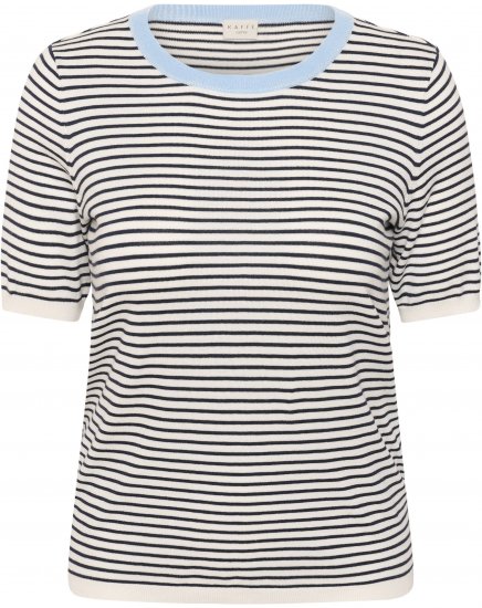 Kaffe Curve Lizzy Knit T-Shirt Chalk/Midnight Fine Stripe - Тениски - 