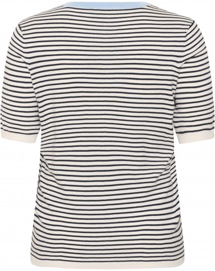 Kaffe Curve Lizzy Knit T-Shirt Chalk/Midnight Fine Stripe - Тениски - 