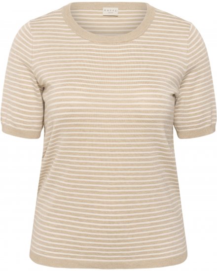 Kaffe Curve Lizzy Knit T-Shirt Feather Melange/Chalk Fine Stripe - Тениски - 