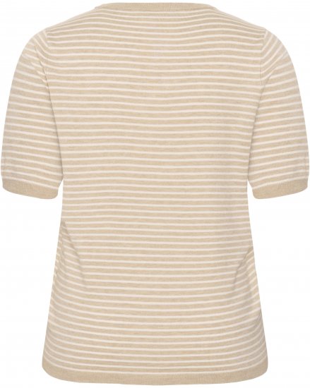 Kaffe Curve Lizzy Knit T-Shirt Feather Melange/Chalk Fine Stripe - Тениски - 