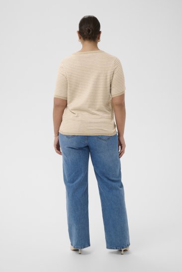 Kaffe Curve Lizzy Knit T-Shirt Feather Melange/Chalk Fine Stripe - Тениски - 