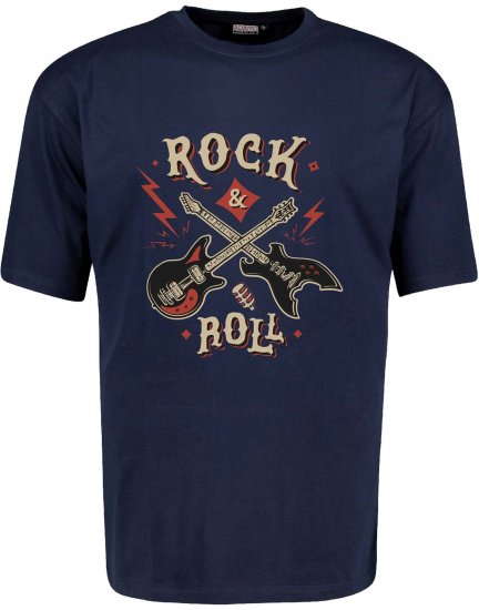Adamo Rock and Roll Comfort Fit T-Shirt Navy - Тениски с щампа - Тениски с щампа големи размери