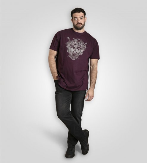 D555 Grimsby Rock n' Roll Skull Printed T-Shirt Burgundy - Тениски с щампа - Тениски с щампа големи размери