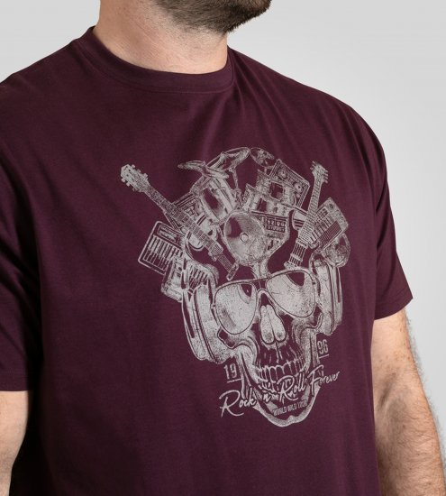 D555 Grimsby Rock n' Roll Skull Printed T-Shirt Burgundy - Тениски с щампа - Тениски с щампа големи размери