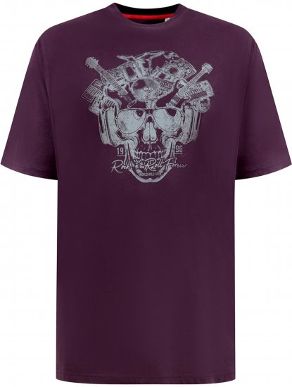 D555 Grimsby Rock n' Roll Skull Printed T-Shirt Burgundy - Тениски с щампа - Тениски с щампа големи размери