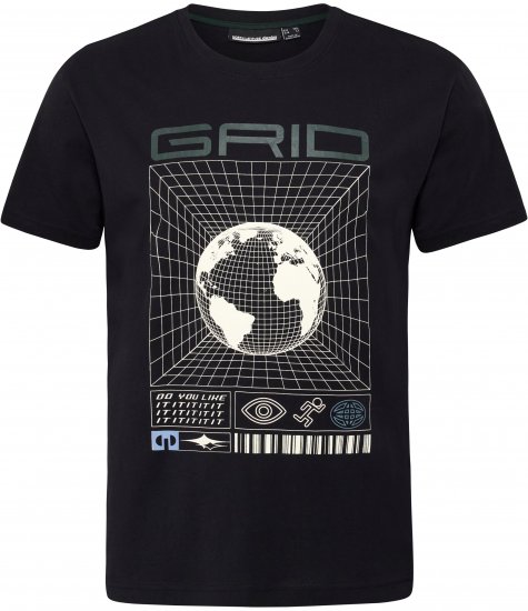 North Latitude 53333 Grid Printed T-Shirt Black - Тениски - мъжки тениски големи размери