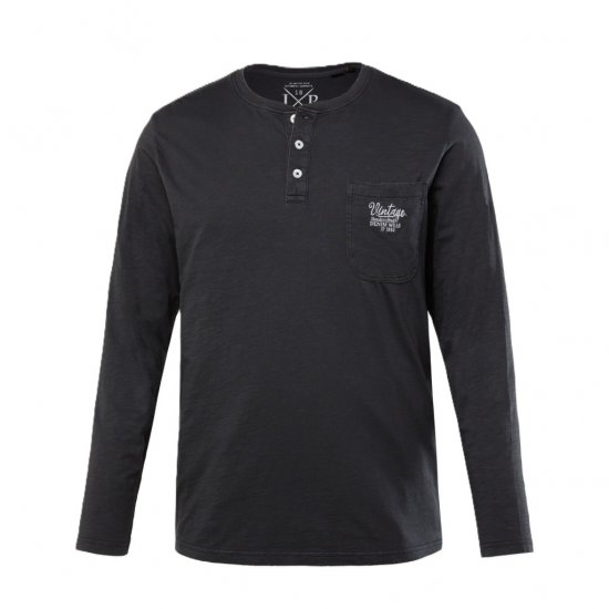 JP1880 T-Shirt Henley Long Sleeve Black TALL - МЪЖКО ОБЛЕКЛО MT-6XLT - дрехи за високи мъже