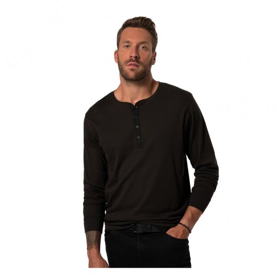 JP1880 T-Shirt Henley Long Sleeve Striped Brown TALL - МЪЖКО ОБЛЕКЛО MT-6XLT - дрехи за високи мъже