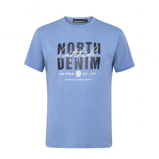 North Latitude Denim Printed Logo T-Shirt Dusty Blue - Тениски - мъжки тениски големи размери