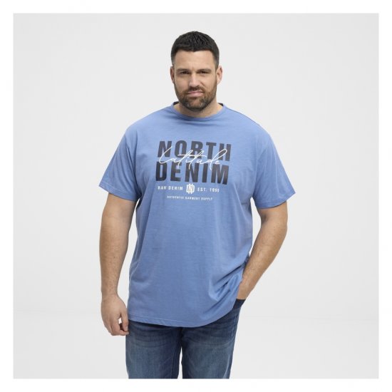 North Latitude Denim Printed Logo T-Shirt Dusty Blue - Тениски - мъжки тениски големи размери